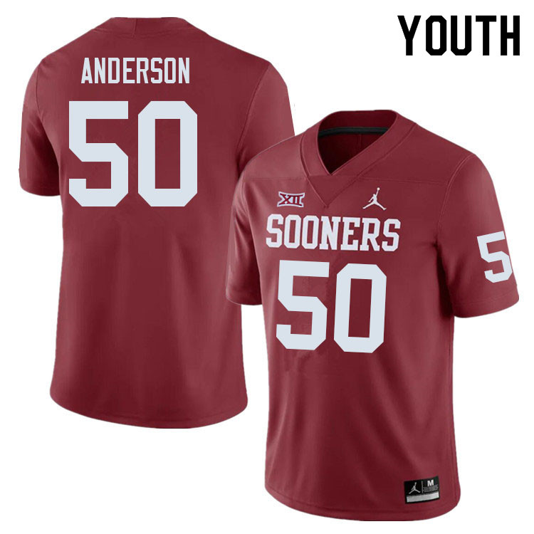 Youth #50 Ben Anderson Oklahoma Sooners College Football Jerseys Sale-Crimson